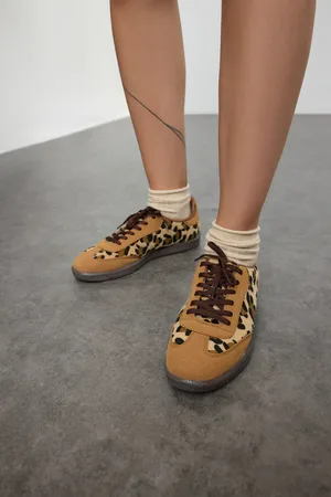 Trendyol Braune Retro-sportschuhe Mit Leopardenmuster Und Schnürung für Damen - 40