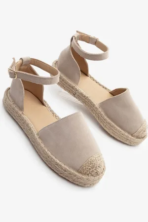 Marjin Espadrille-sandalen Aus Beigem Wildleder – Echtes Leder, Knöchelriemen Aus Jute für Damen - 36