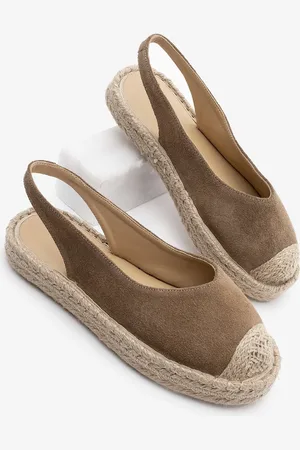 Marjin Kamelfarbene Wildleder-sandalen – Echtes Leder, Offener Rücken, Jute-espadrille für Damen - 39
