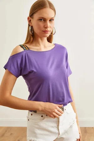 Olalook Lilafarbene Bluse Mit Einschultriger Bluse Im Ethno-stil Blz- 19000194 für Damen - XL