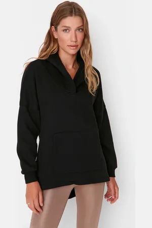 Trendyol Schwarzes Sport-sweatshirt Mit Weiter Passform Und Kapuze Aus Dickem Fleece-strick für Damen - M