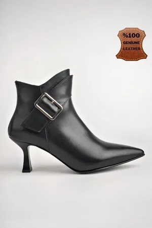 Muggo Monica Garantiert Stiefel Aus Echtem Leder Mit Gürtel Und Schnalle, Detailliertem Reißverschluss Und Dünnem Absatz für Damen - 38