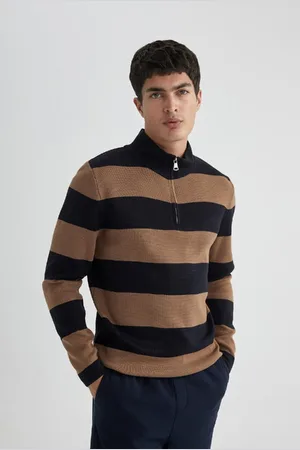 DeFacto Slim Fit Slim Fit Gestreifter Strickpullover Mit Stehkragen Und Reißverschluss Y1577az23wn für Herren - S