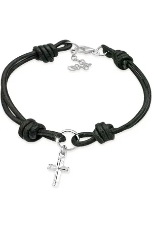 Elli Armband Aus 925er Sterlingsilber – Kreuz Leder für Damen - 19 cm