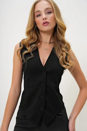 Trend Alacati stili Schwarze, Körperbetonte, Verstellbare Webweste für Damen - M