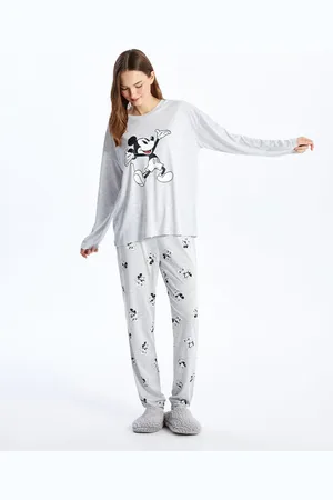LC Waikiki Langärmliges Pyjama-set Mit Rundhalsausschnitt Und Mickey-mouse-aufdruck für Damen - S