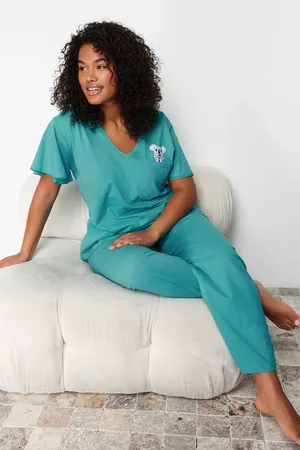 Trendyol Petrolfarbenes Pyjama-set Aus Strick Mit Koala-aufdruck für Damen - 5XL