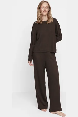 Trendyol Braunes Geripptes Strickpyjama-set für Damen - M
