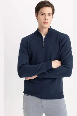 DeFacto Marineblauer Standard-passform-pullover Mit Normaler Passform, Stehkragen Und Reißverschluss, Basic, Einfarbig, A5184ax23wn für Herren - XL