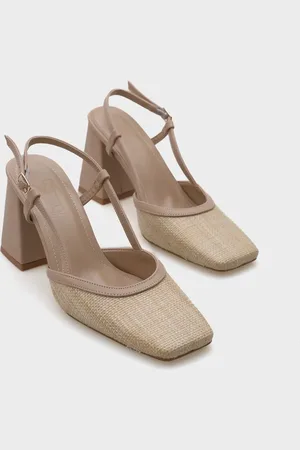 Capone Outfitters Paige Open Back Blunt Toe Thick Heeled Straw Schuhe für Damen - 38