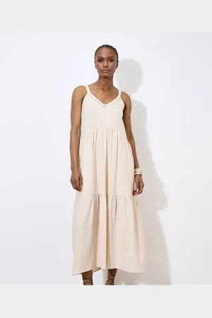 Apricot Gestuftes Midikleid Mit Muscheldetails für Damen - XL