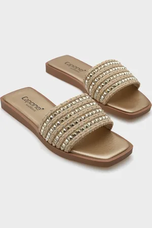 Capone Outfitters Kourtney Hausschuhe Aus Stroh Mit Flachem Absatz Und Stumpfer Zehenpartie Und Metallzubehör für Damen - 39
