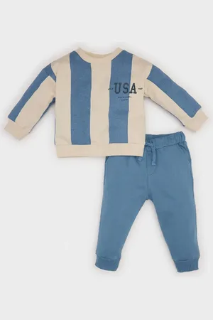 DeFacto Gestreifter Anzug Für Baby Boy – Bedrucktes Sweatshirt Mit Rundhalsausschnitt Und Jogginghose Mit Elastischem Bund D7651a524w für Herren - 9–12 Monate