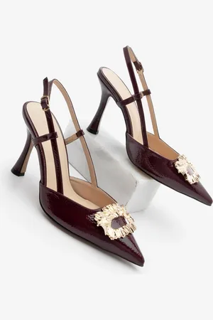 Marjin Stiletto-schuhe Mit Spitzer Zehenpartie Und Schnalle, Slingback-absatz, Yosina, Burgunderrotes Lackleder - 38