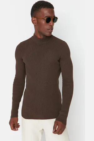 Trendyol Brauner Cord-strickpullover Mit Halbem Rollkragen – Baumwolle, für Herren - S