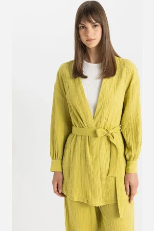 DeFacto Modell Bequem Geschnittener Musselin-kimono Mit V-ausschnitt für Damen - M