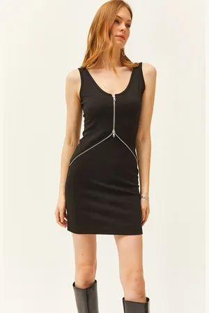 Olalook Schwarzes Minikleid Mit Riemchen Und Reißverschluss für Damen - M