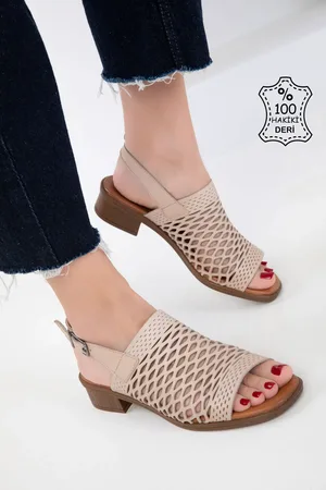 SOHO Beigefarbene Schuhe Aus Echtem Leder Mit Absatz für Damen - 39
