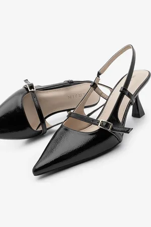 Marjin Schwarzes Lackleder Fenka – Stiletto-schuhe , Spitze Zehenpartie Und Gürteldetails, Offener Rücken - 36