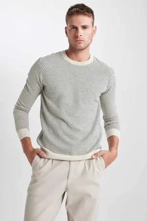DeFacto Standard-passform, Normaler Schnitt, Rundhalsausschnitt, Gemusterter Strickpullover A5690ax23wn für Herren - L