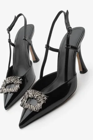 Marjin Stiletto-schuhe Mit Spitzer Zehenpartie Und Schnalle, Slingback-absatz, Yosina, Schwarzes Lackleder - 36