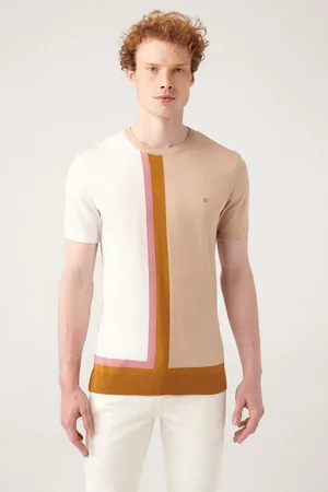 Avva Beigefarbenes Strick-t-shirt Mit Rundhalsausschnitt Und Farbblock A31y5019 für Herren - M