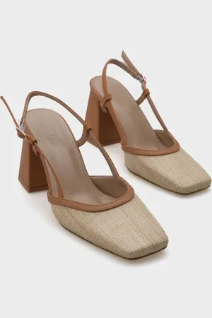 Capone Outfitters Paige Open Back Blunt Toe Thick Heeled Straw Schuhe für Damen - 38