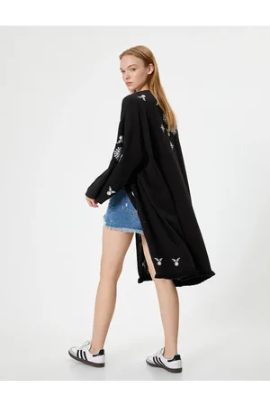 Koton Bestickter Midi-kimono – Übergroßer Asymmetrischer Schnitt für Damen - 36