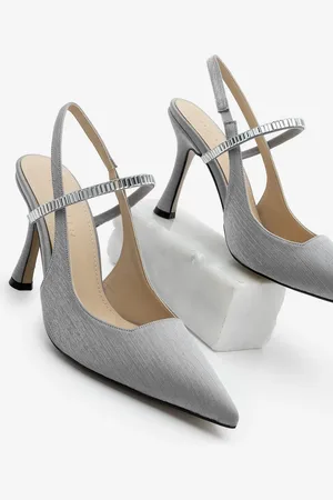 Marjin Lovan Silver Satin Stiletto – Schuhe Mit Spitzer Zehenpartie, Riemchen Und Steindetails für Damen - 37