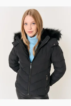 Jimmy Key Schwarzer, Gerade Geschnittener Winter-puffmantel Mit Stehkragen Und Kapuze für Damen - XL