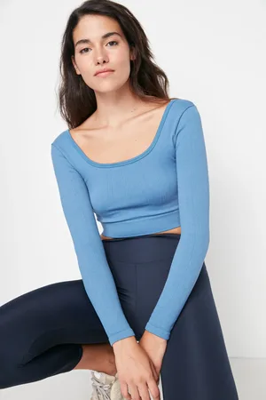 Trendyol Indigo Seamless/seamless Crop Extra Stretch Gestricktes Sportoberteil/bluse für Damen - M
