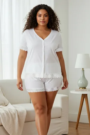 Trendyol Pyjama-set Mit Viskose-spitze – V-ausschnitt für Damen - 3XL