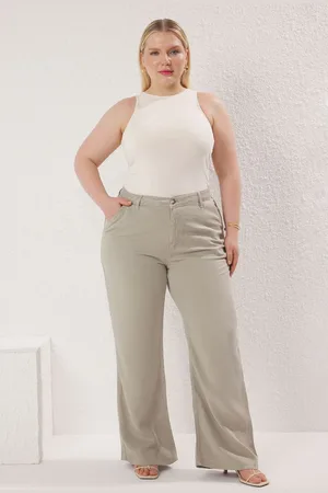 Trendyol Grüne Jeans Mit Hoher Taille, Umweltfreundlicher, Weites Bein, Große Größe, Weites Bein, für Damen - 50