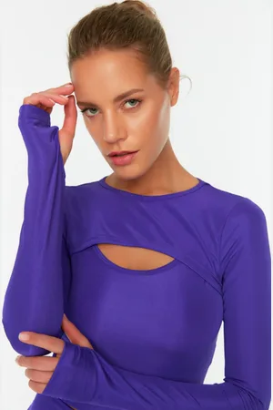 Trendyol Crop-fenster/ausschnitt Und Daumenloch, Detailliertes Gestricktes Sport-top/bluse für Damen - L