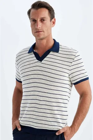 DeFacto Gestreiftes Strick-poloshirt Mit Normaler Passform – Kurzarm für Herren - M