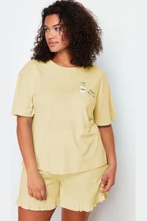 Trendyol Gelbes Gestricktes Pyjama-set Mit Katzenmuster für Damen - 2XL