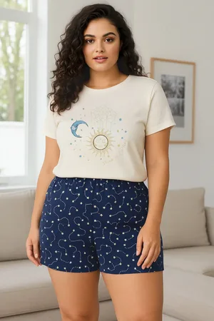 Trendyol Marineblaues Gestricktes Pyjama-set Mit Galaxiemuster für Damen - 2XL