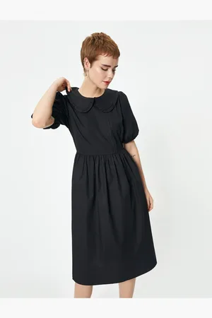 Koton Ballonärmelkleid Midigröße Babykragen Baumwolle für Damen - 34