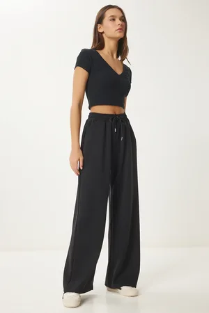 Happiness istanbul Schwarze Modal-jogginghose Mit Weitem Bein für Damen - 36