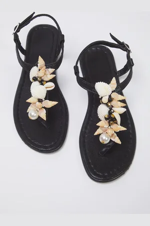 Trendyol Stilvolle Flip-flop-sandalen Mit Schwarzen Muschelperlen Und Details für Damen - 40