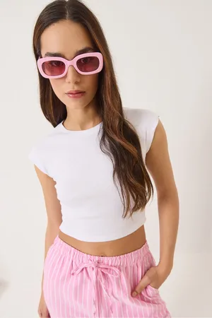 Bianco Lucci T-shirt Mit Rundhalsausschnitt Und Kurzen Ärmeln, Basic-camisole-crop-top für Damen - M