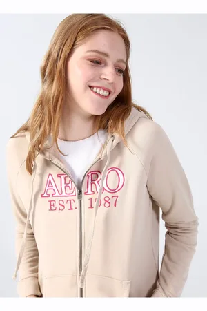 Aeropostale Beiges Sweatshirt Mit Kapuze Und Aufdruck K-3009 für Damen - XS
