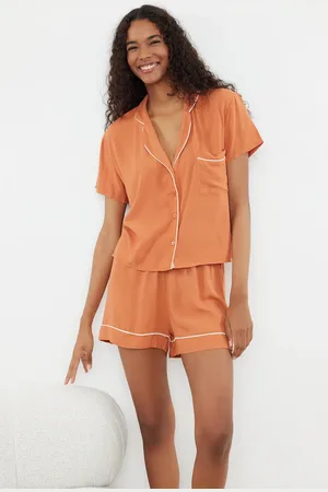 Trendyol Pyjama-set Aus Gewebter Viskose Mit Zimtpaspelierung für Damen - 34