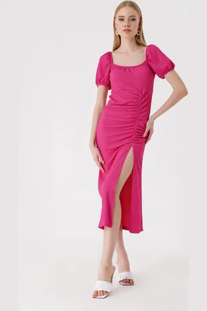 Bigdart 2396 Sommer-strickkleid Mit Schlitz – Fuchsia für Damen - 38