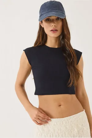 Bianco Lucci T-shirt Mit Rundhalsausschnitt Und Kurzen Ärmeln, Basic-camisole-crop-top für Damen - M
