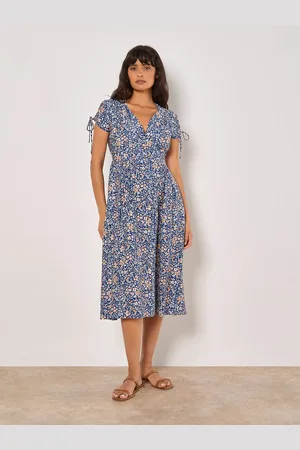 Apricot Ditsy Floral Midikleid Mit Knopfleiste für Damen - XS