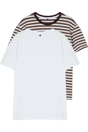 Trendyol 2er-pack Weiß-braune Gestreifte Kurzarm-t-shirts – Regular Fit Tmnss24ts00193 für Herren - M
