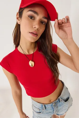 Bianco Lucci T-shirt Mit Rundhalsausschnitt Und Kurzen Ärmeln, Basic-camisole-crop-top für Damen - S