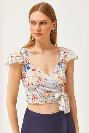 Olalook Bluse Aus Mos-crêpe Mit Blumenmuster, Seitlichem Reißverschluss Und Ärmeln In , für Damen - L