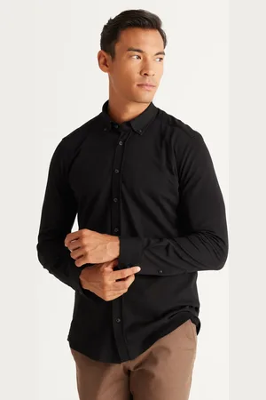 Altınyıldız Classics Schwarzes Slim Fit-strickhemd Mit Piqué-muster – Slim Fit, Geknöpfter Kragen für Herren - M